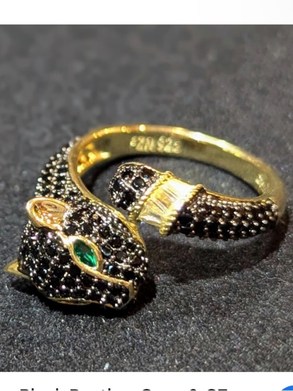 Rachel Zoe black panther Onyx & CZ 18K gold plated silver 925 wrap-around ring - Picture 4 of 11